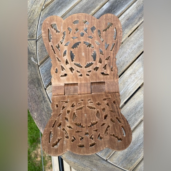 Vintage Hand Carved Wood Folding Cookbook Holder Bible Book Display Stand - Picture 2 of 8